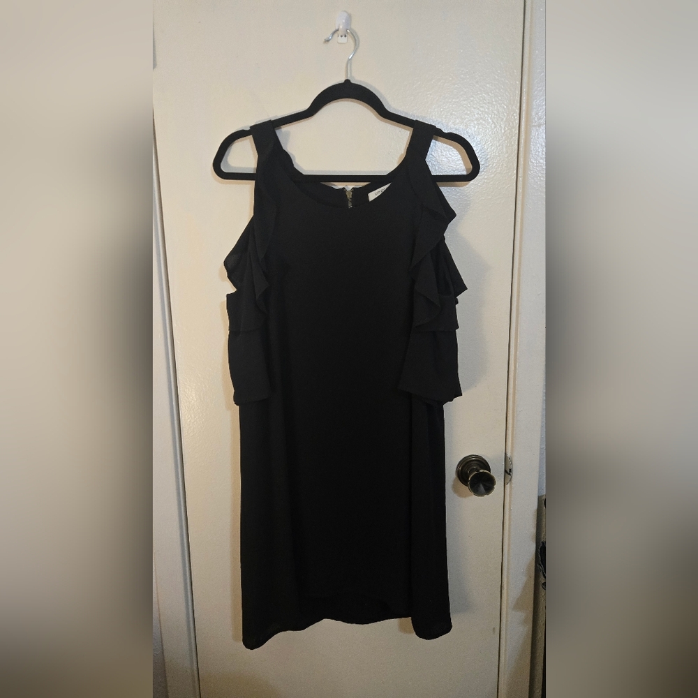 Umgee Black Ruffle Cold Shoulder Mini Dress